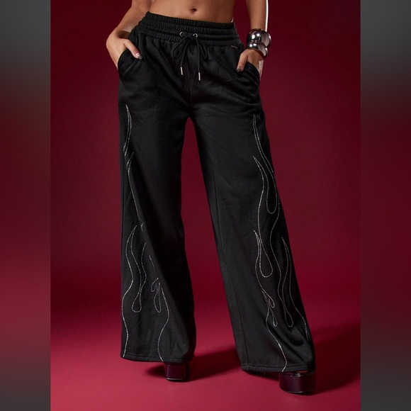 Missguided + Pants - Missguided x Playboy Rhinestone Flame Joggers – Size M – NWOT